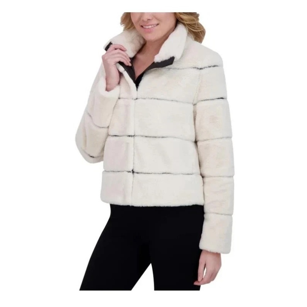Karl Lagerfeld Paris Women's Pockets Faux Fur Jacket, Cream, Size: Small